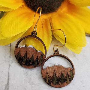Laser cut Hand painted Snow-covered mountain Earrings